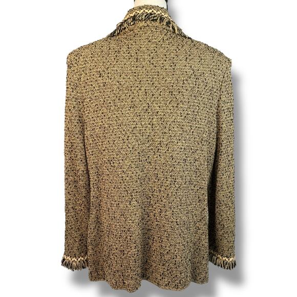 St John Collection Womens Tweed Blazer Jacket Fringe Trim Gold Tan Black Size 16 - Picture 3 of 11